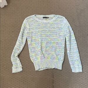 Open-Knit Pastel Crewneck Sweater in Mint & Lavender - Unknown Brand